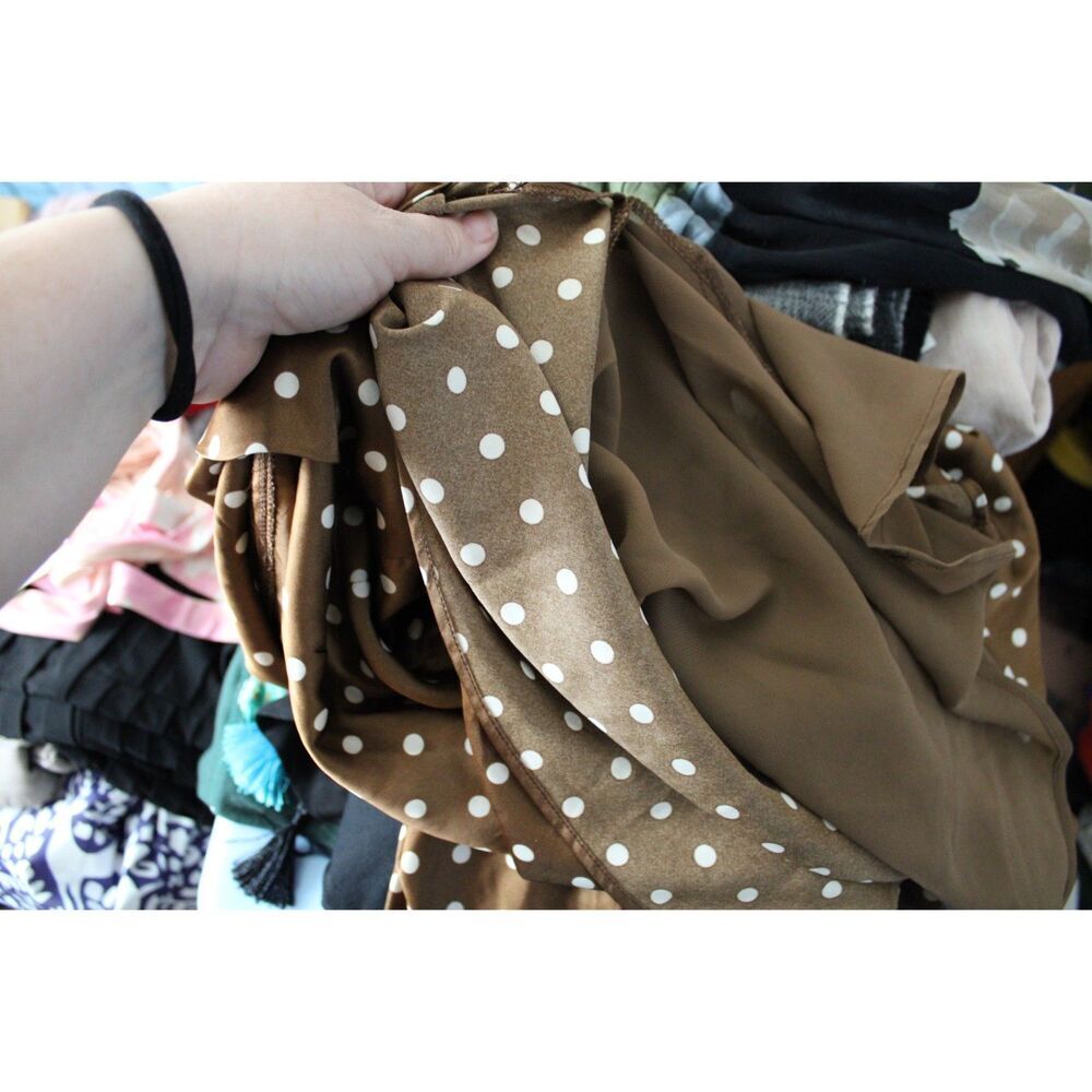 Emory Park brown white polka dot long sleeve mini dress large new - Picture 7 of 10